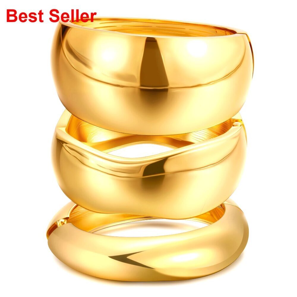 Chunky Gold Plated Bangle Bracelets Stackable Set Statement Cuff